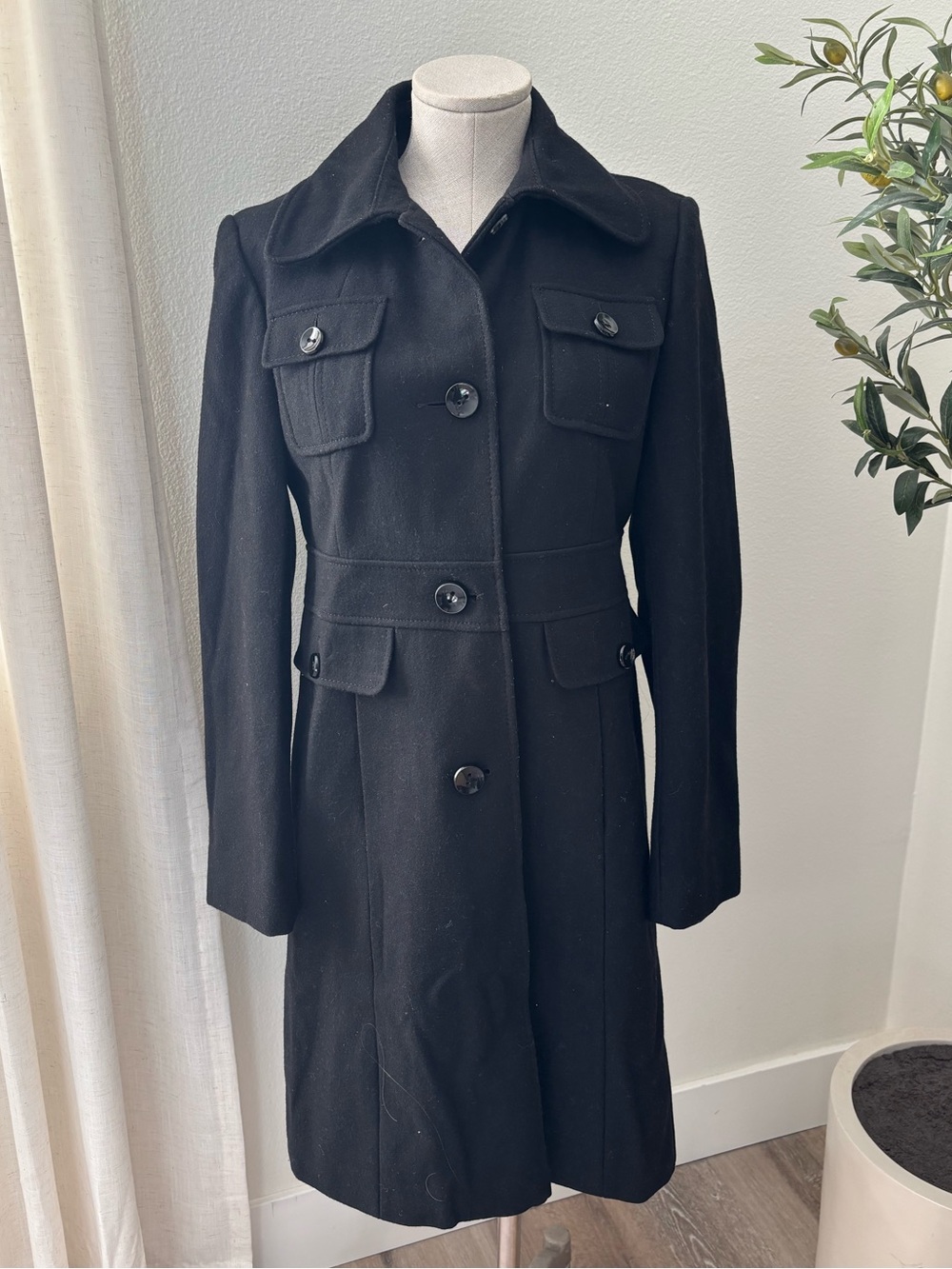 Kenneth Cole Black Tailored Wool-Blend Coat - Women's Jacket & Coat